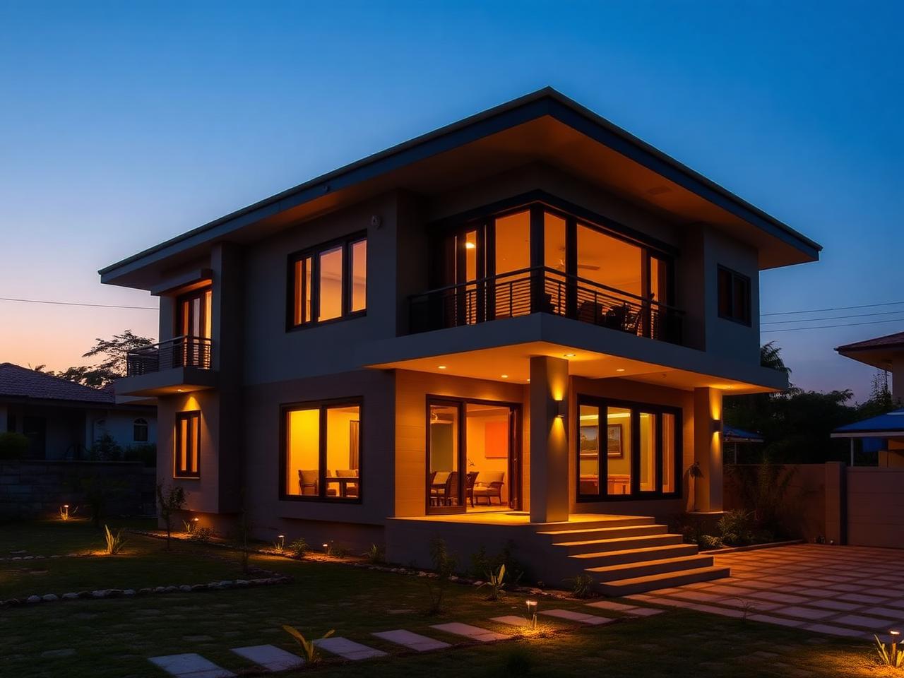 Completed residential project at dusk